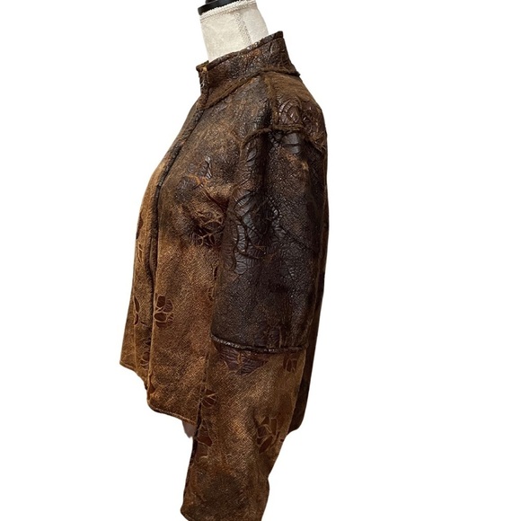True Grit Brown Floral Rose Faux Fur Jacket Western Small L - Picture 3 of 13